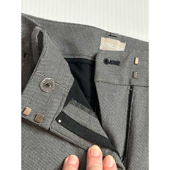 Chico's Black White Print Size 4R (O) Stretch Flat Front Dress Pants - Picture 4 of 7